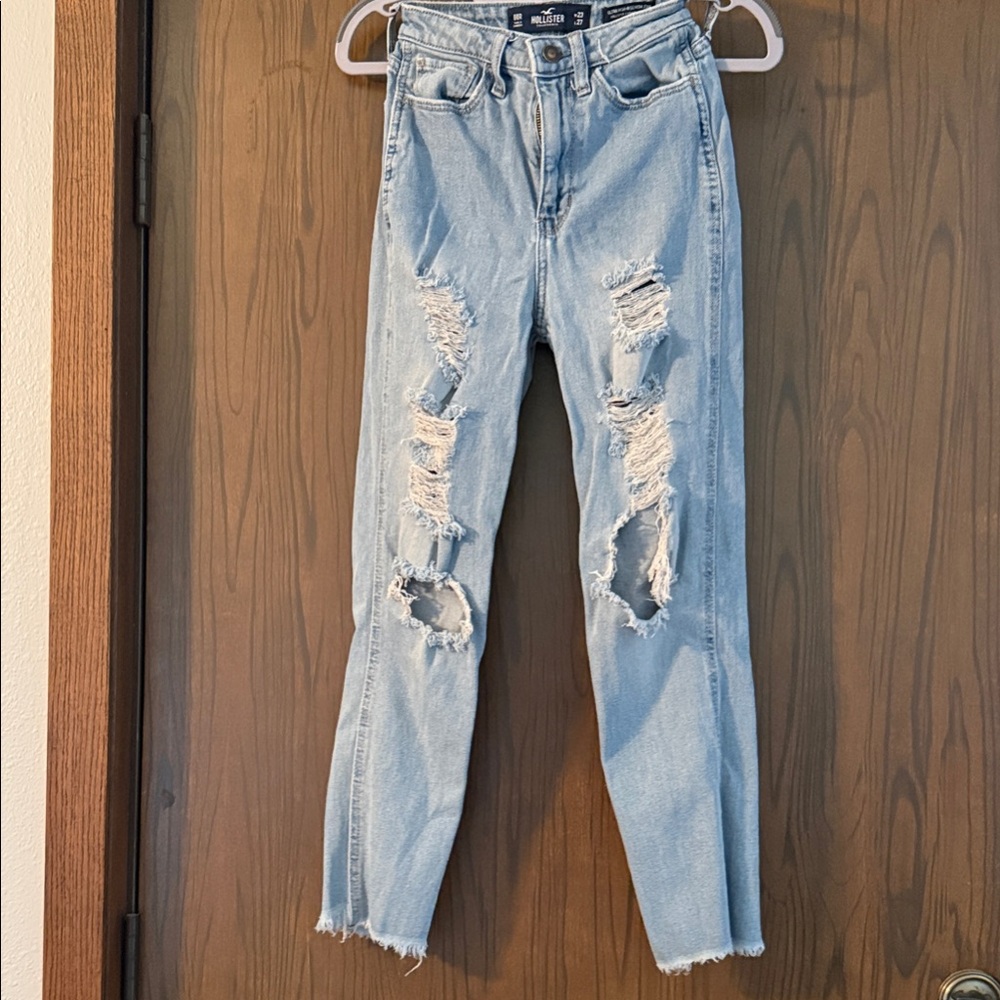 Hollister Light Blue Distressed Straight Leg Jeans